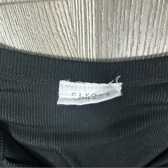 CLYQUE Black Ribbed Henley Mini Dress Long Sleeve Bodycon Stretch Party - Picture 3 of 6